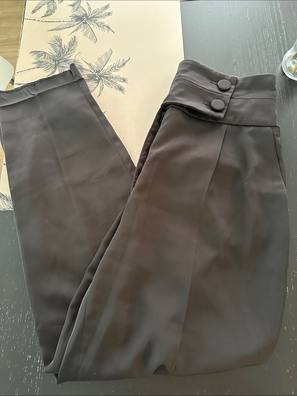Zara Black Satin High-Waist Wide-Leg Pants